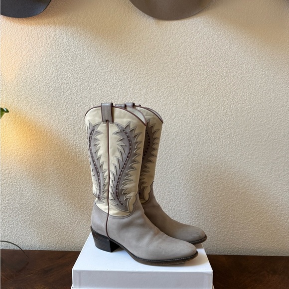 SARTORE Paris Western Cowboy Boots Womens EU 37 Cream Gray Leather Made in Italy - Picture 2 of 16
